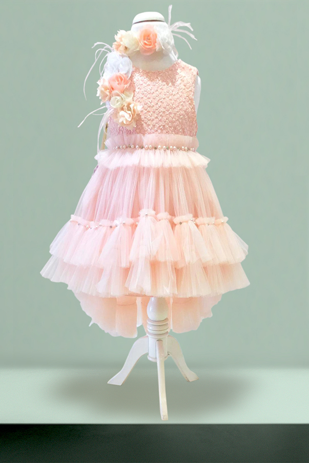 Beden Pıtırcık Brode Kuyruklu Taçlı Tül Çocuk Elbise