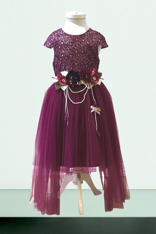 Güpür Beden Karpuz Kollu Yandan Uzun Etekli Abiye