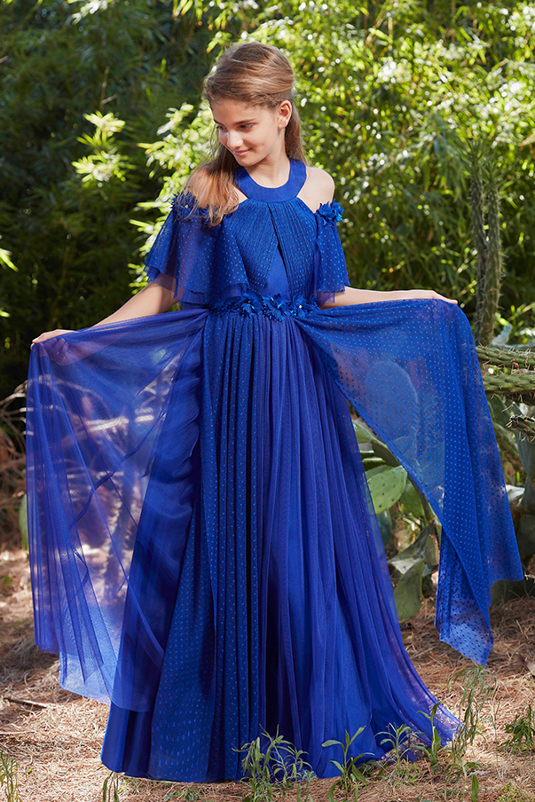 Noktalı Tül Helen Model Çiçekli Prenses Çocuk Abiye