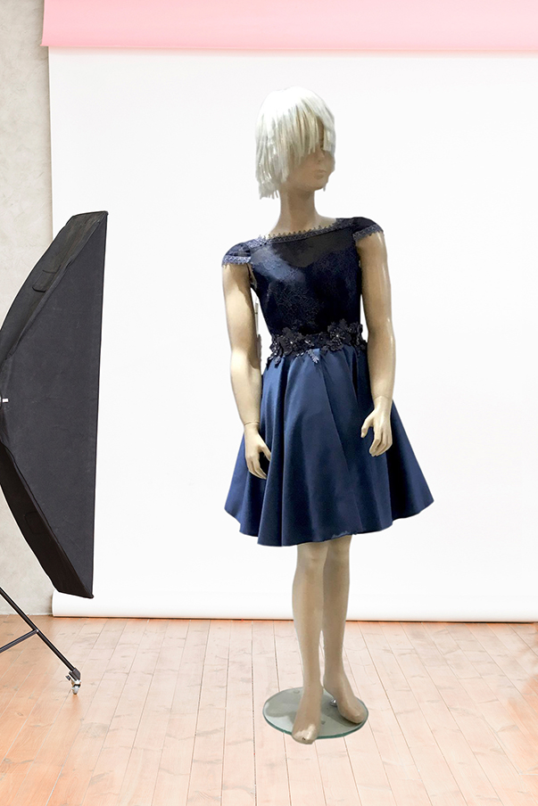 Yaka Lez Dantel Etek Kontes Saten Kısa Çocuk Abiye