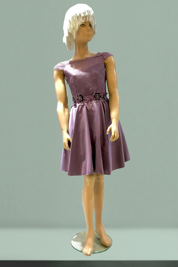 Yaka Lez Dantel Etek Kontes Saten Kısa Çocuk Abiye