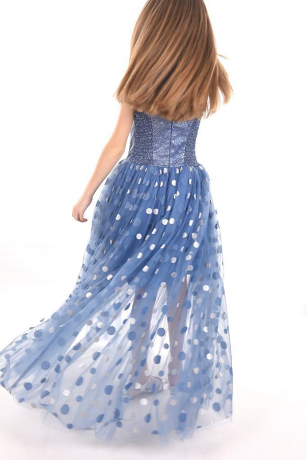 Flok Puanlı Katkat Önü Kısa Yandan Tül Çocuk Abiye