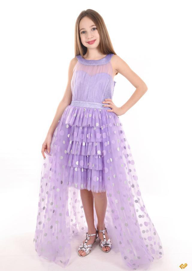 Flok Puanlı Katkat Önü Kısa Yandan Tül Çocuk Abiye