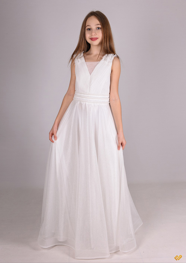 Beden Pilise Etek Simli Şifon Tokalı Uzun Çocuk Abiye