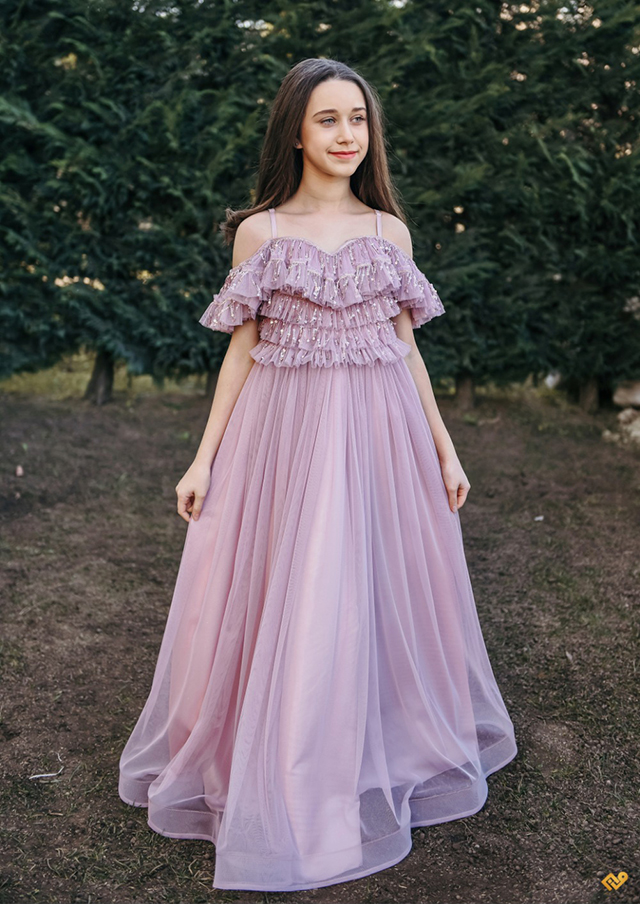 Yaka Katkat Püskül Pullu Likra Tül Prenses