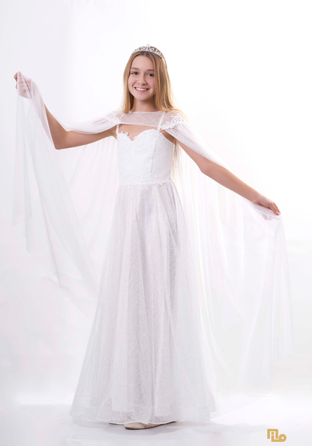 PELERİNLİ LEZ JAKAR APLİKLİ UZUN ELBİSE Çocuk Abiye