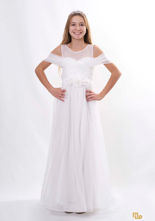 DEGAJE KOL ÇİÇEKLİ LİKRA TÜL UZUN ELBİSE Çocuk Abiye