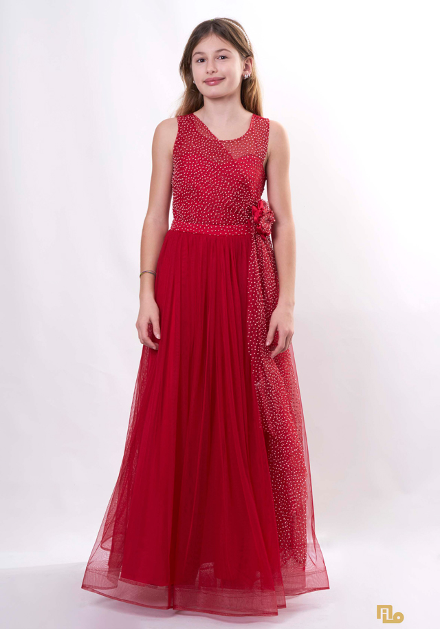 KÖPÜKSİM TEK OMUZ ÇİÇEKLİ UZUN ELBİSE Kız Çocuk Abiye