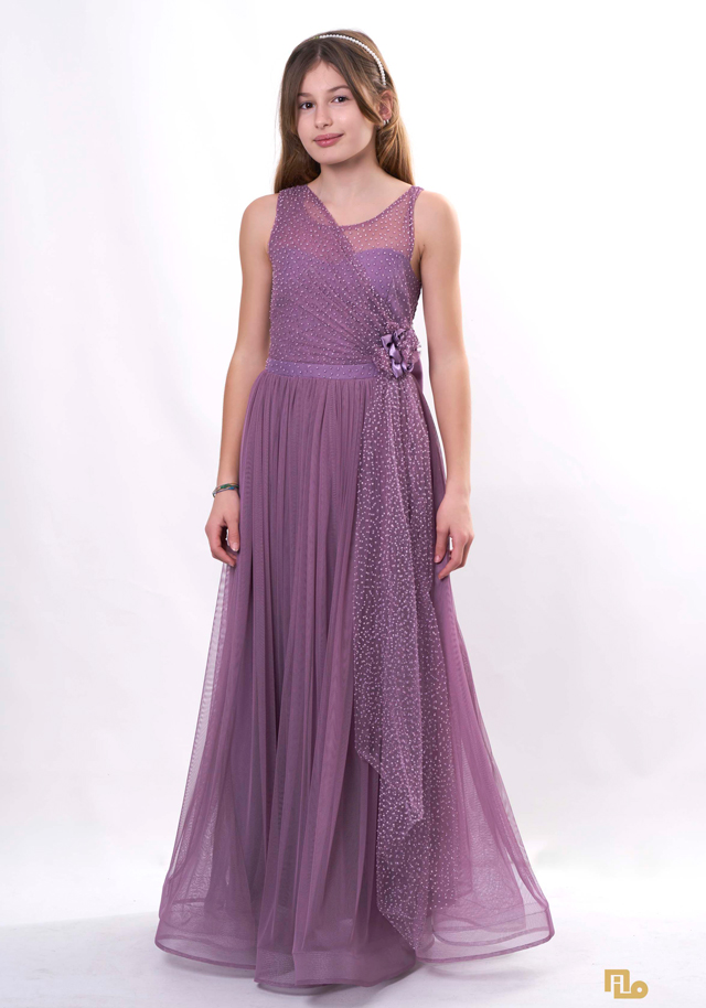 KÖPÜKSİM TEK OMUZ ÇİÇEKLİ UZUN ELBİSE Kız Çocuk Abiye