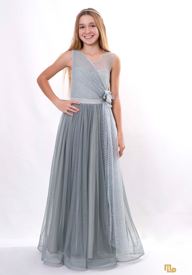 KÖPÜKSİM TEK OMUZ ÇİÇEKLİ UZUN ELBİSE Kız Çocuk Abiye