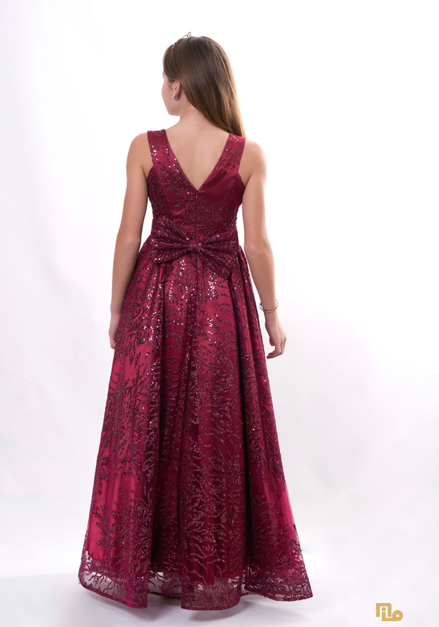 GLITERSİM BASKILI TOKALI UZUN ELBİSE Kız Çocuk Abiye