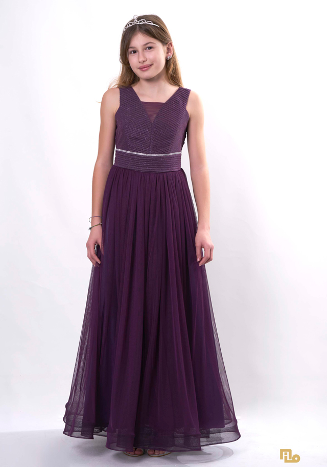 PİLİSE ROBALI LİKRA TÜL UZUN ELBİSE Kız Çocuk Abiye